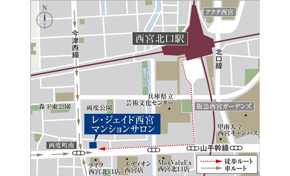レ・ジェイド西宮甲子園の現地案内図