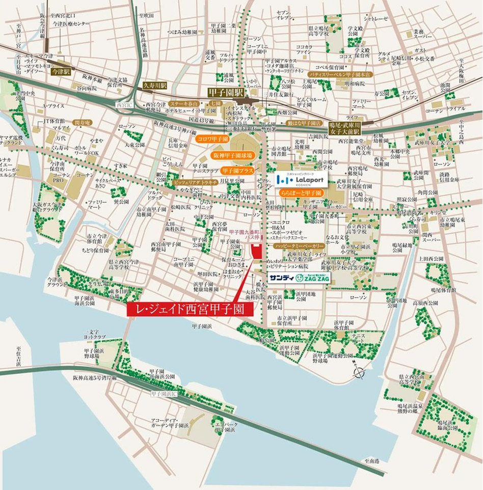 レ・ジェイド西宮甲子園の現地案内図