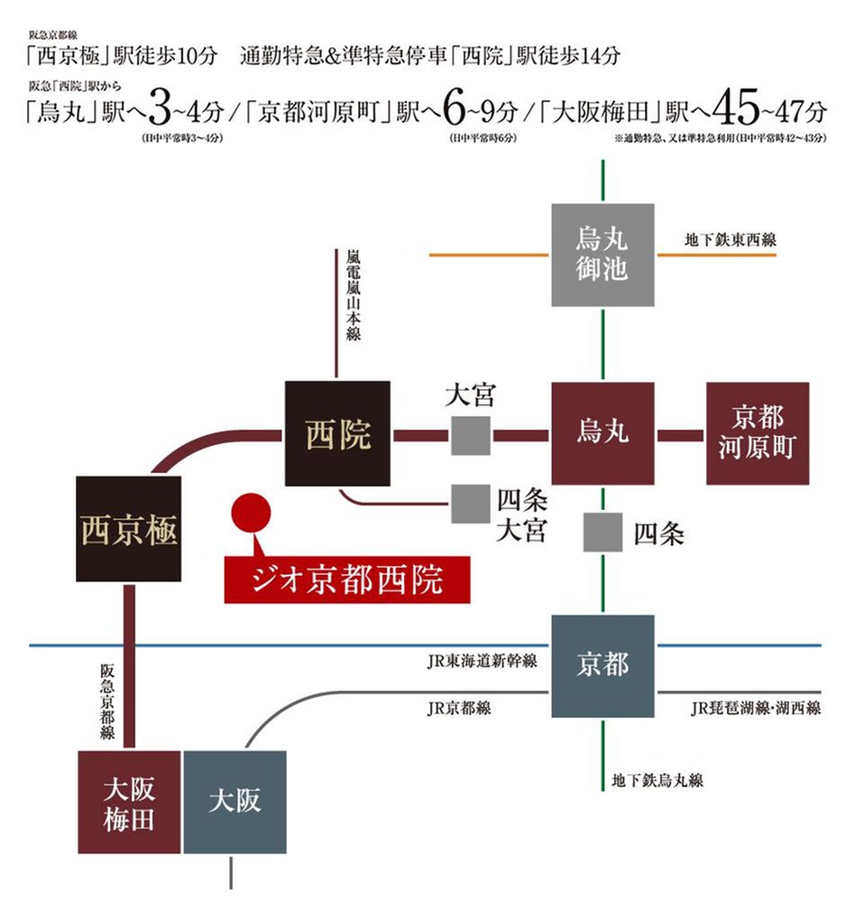 ジオ京都西院の交通アクセス図