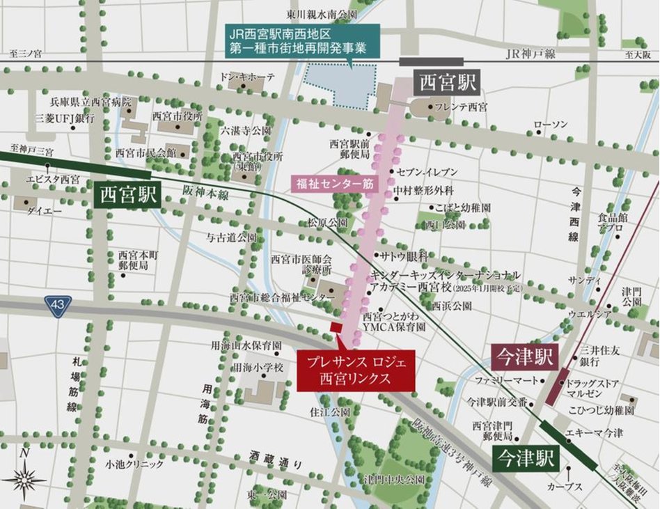 プレサンス ロジェ 西宮リンクスの現地案内図