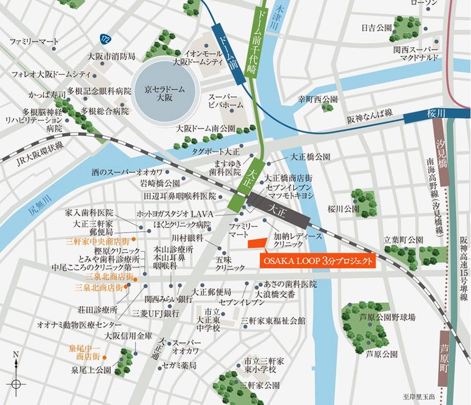OSAKA LOOP 3分プロジェクトの現地案内図
