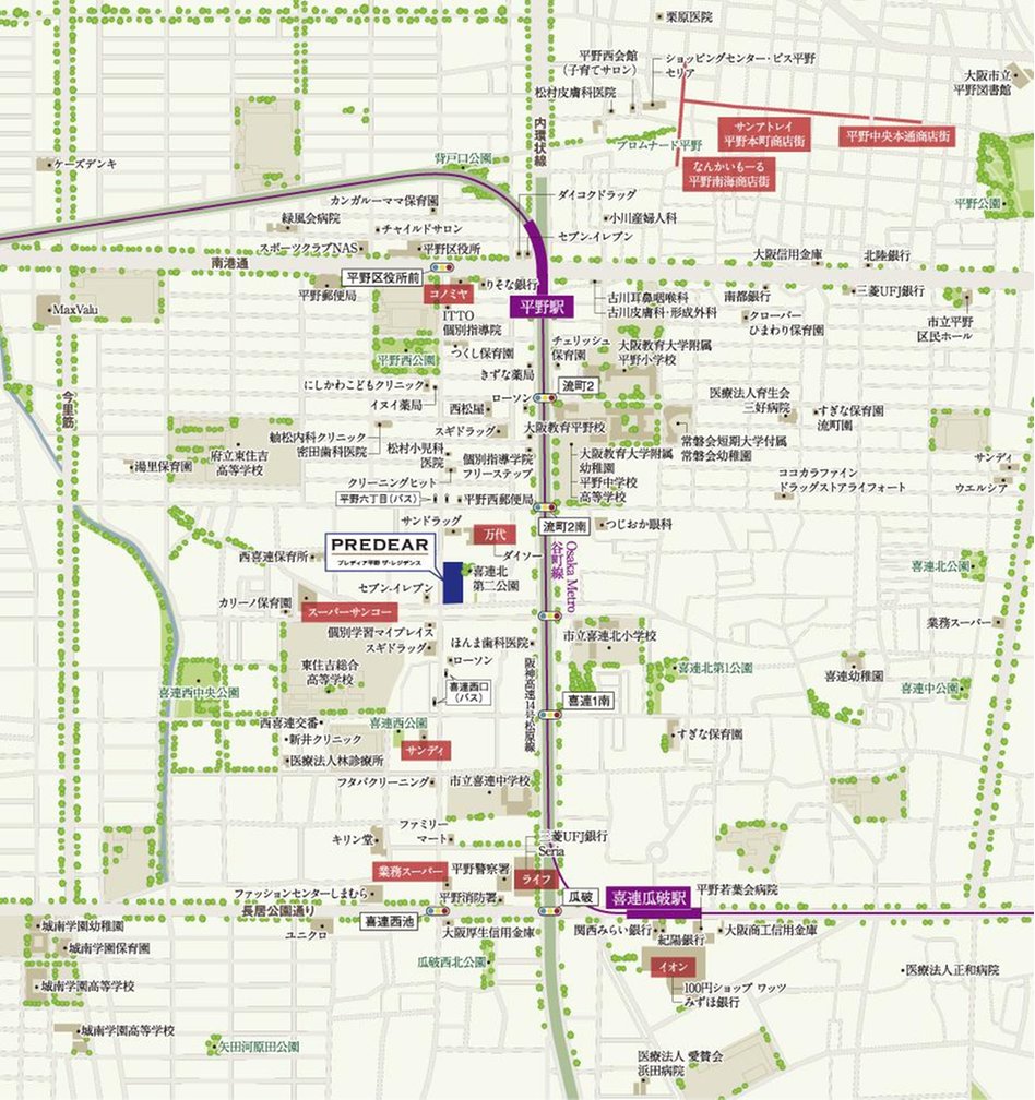 プレディア平野 ザ・レジデンスの現地案内図
