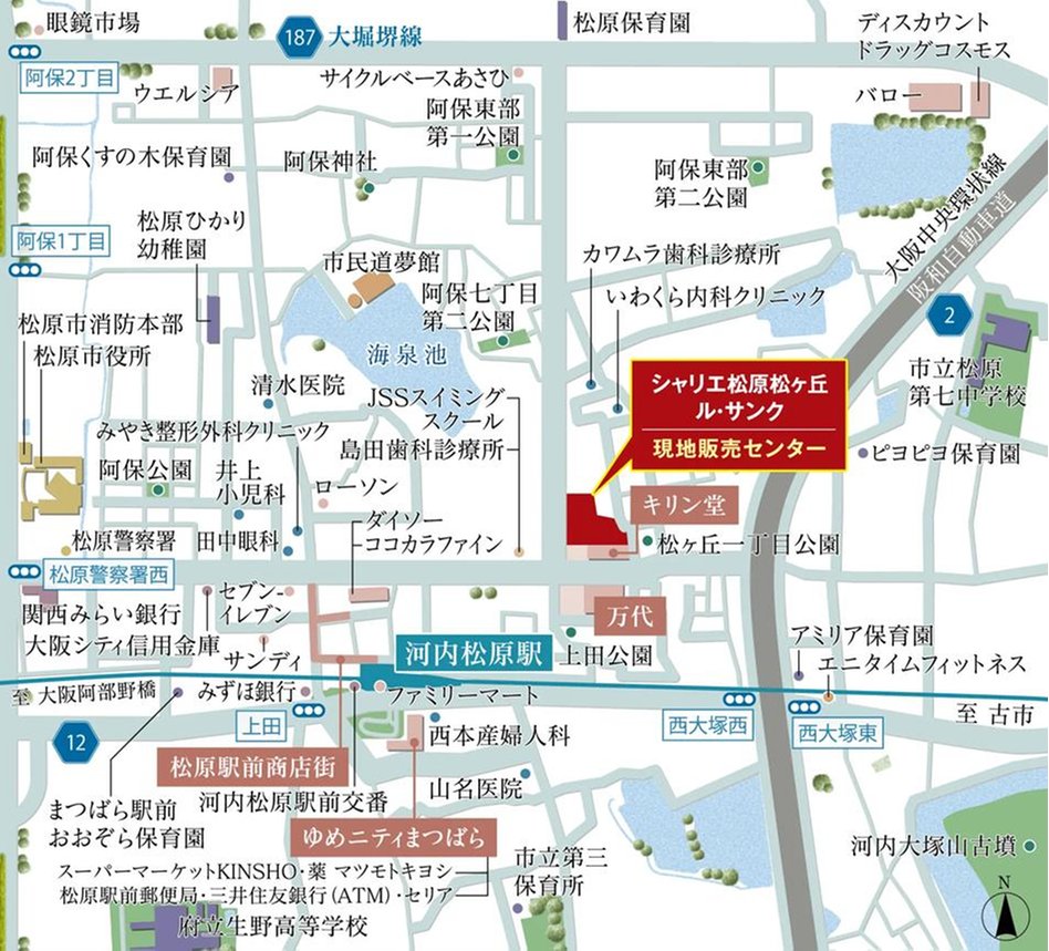 シャリエ松原松ヶ丘ル・サンクの現地案内図