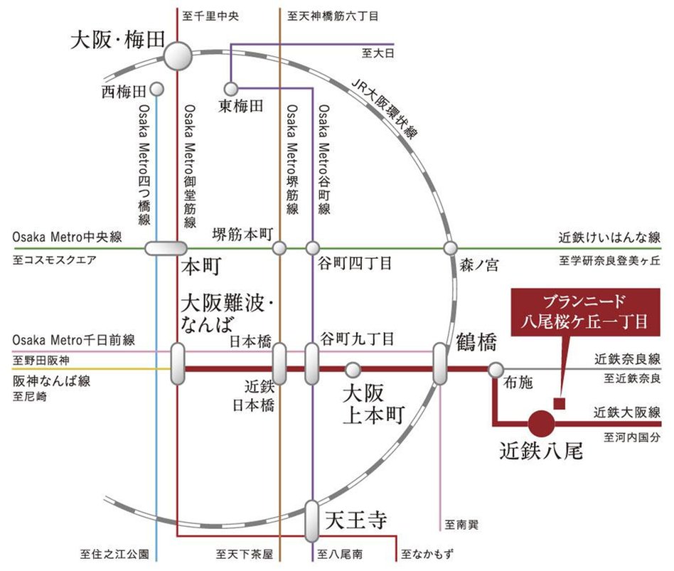 ブランニード八尾桜ケ丘一丁目の交通アクセス図