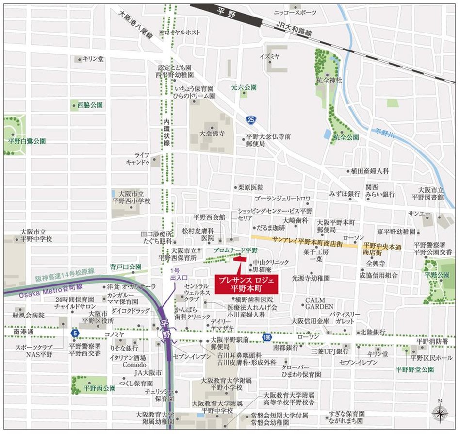 プレサンス ロジェ 平野本町の現地案内図