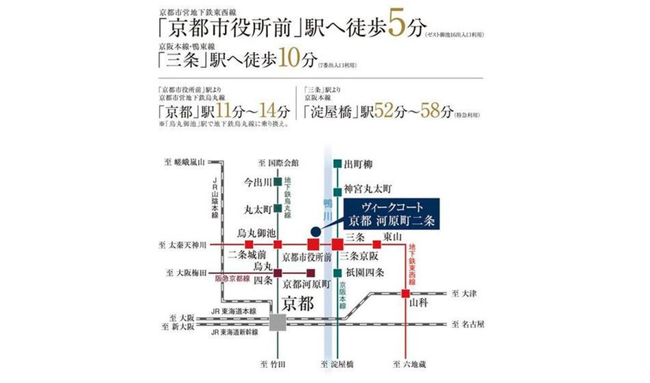 ヴィークコート京都 河原町二条の交通アクセス図