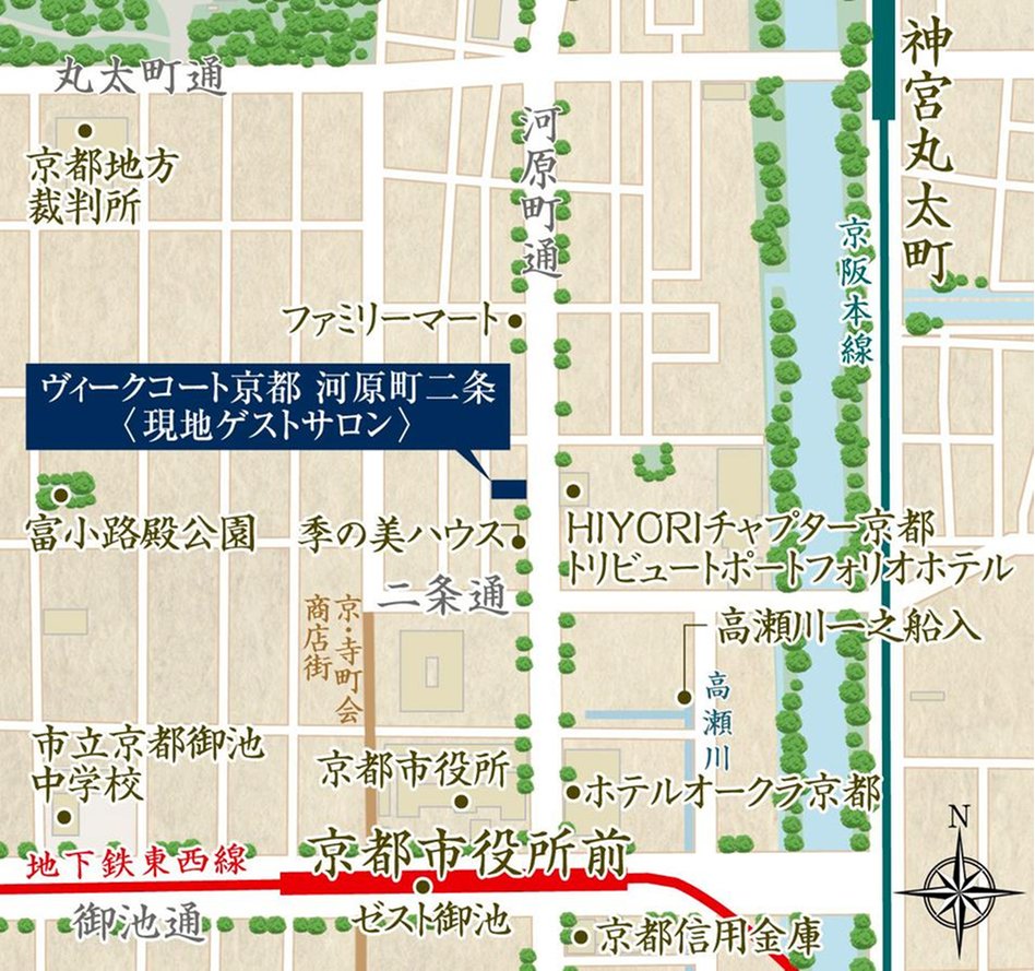 ヴィークコート京都 河原町二条の現地案内図