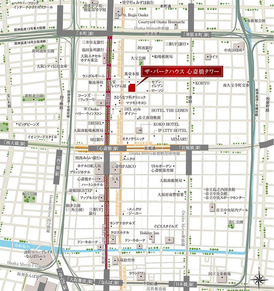 ザ・パークハウス 心斎橋タワーの現地案内図
