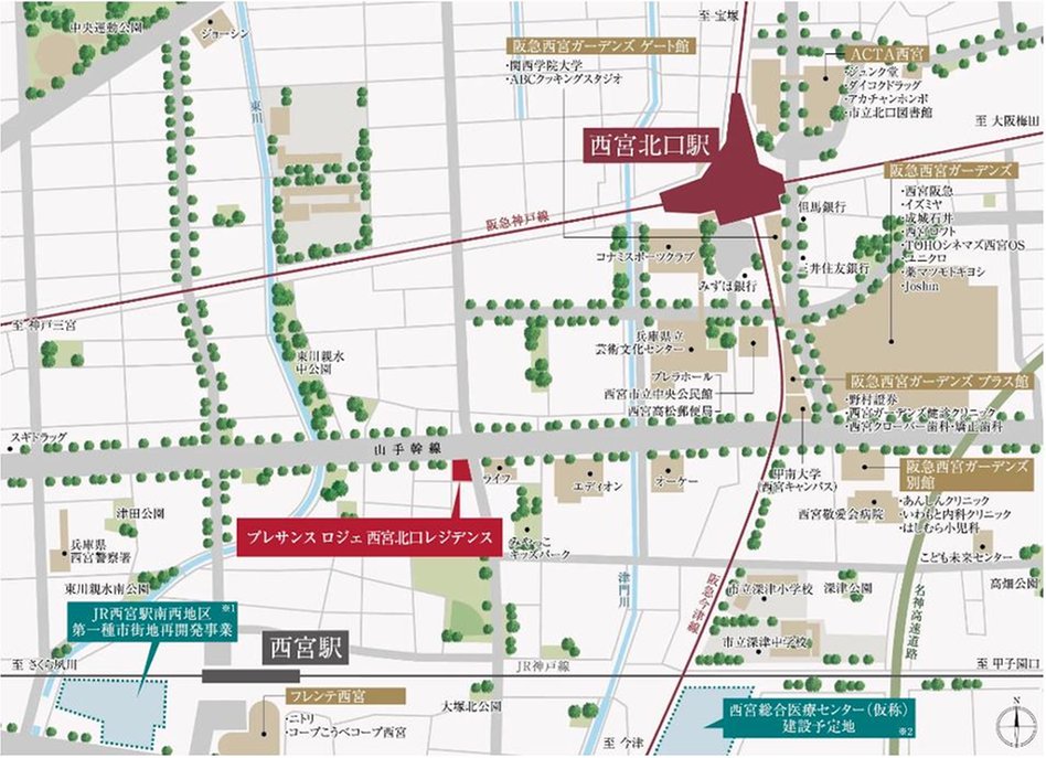 プレサンス ロジェ 西宮北口レジデンスの現地案内図