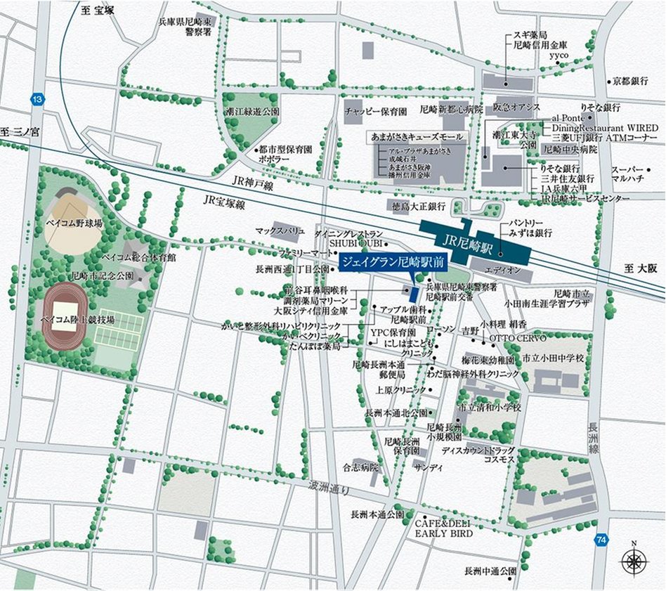 ジェイグラン尼崎駅前の現地案内図