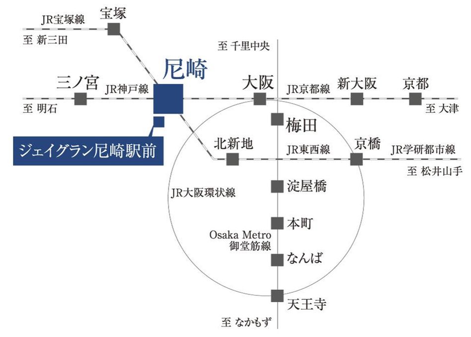 ジェイグラン尼崎駅前の交通アクセス図