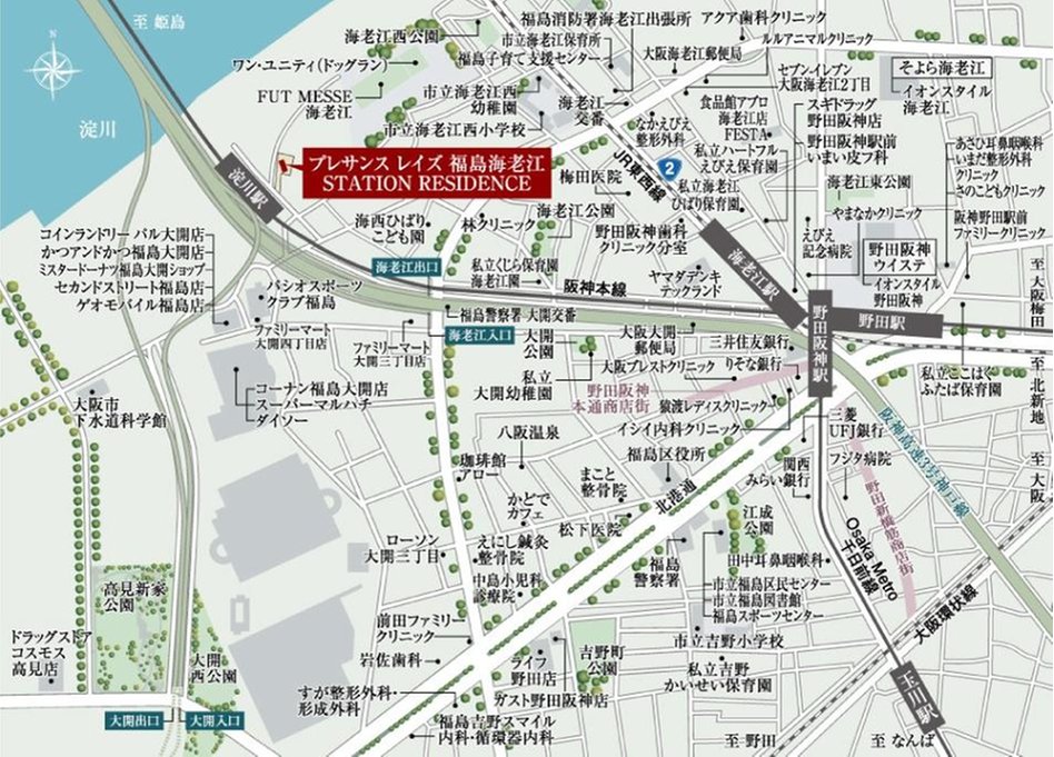 プレサンス レイズ 福島海老江 STATION RESIDENCEの現地案内図