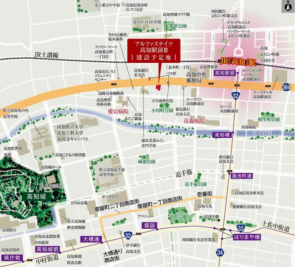 アルファステイツ高知駅前IIIの現地案内図