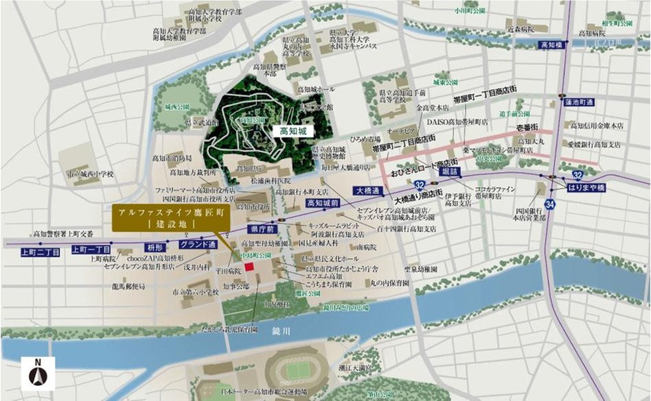 アルファステイツ鷹匠町の現地案内図