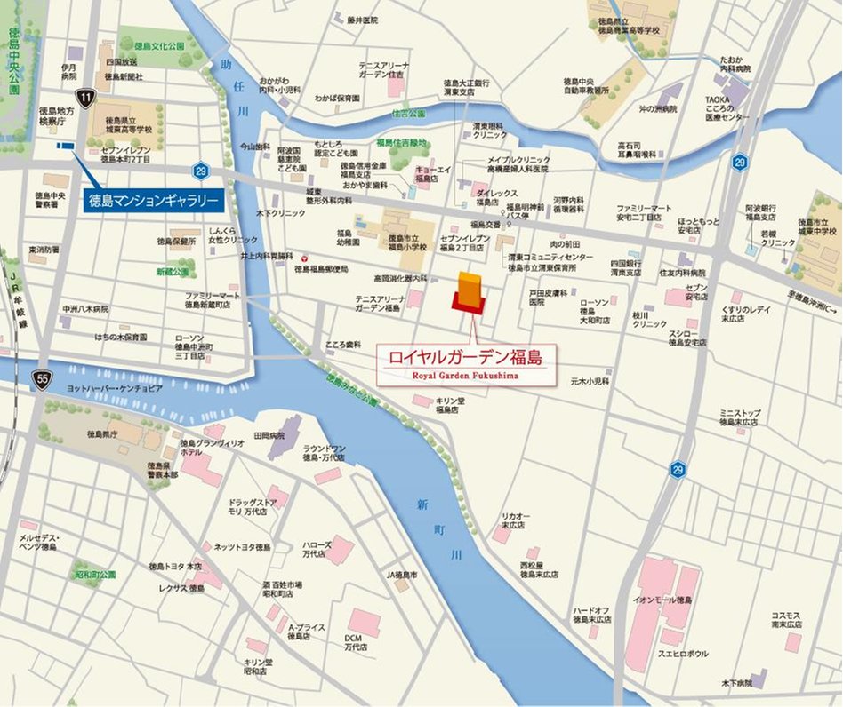 ロイヤルガーデン福島の現地案内図