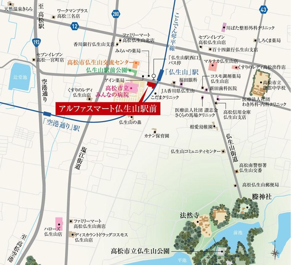 アルファスマート仏生山駅前の現地案内図