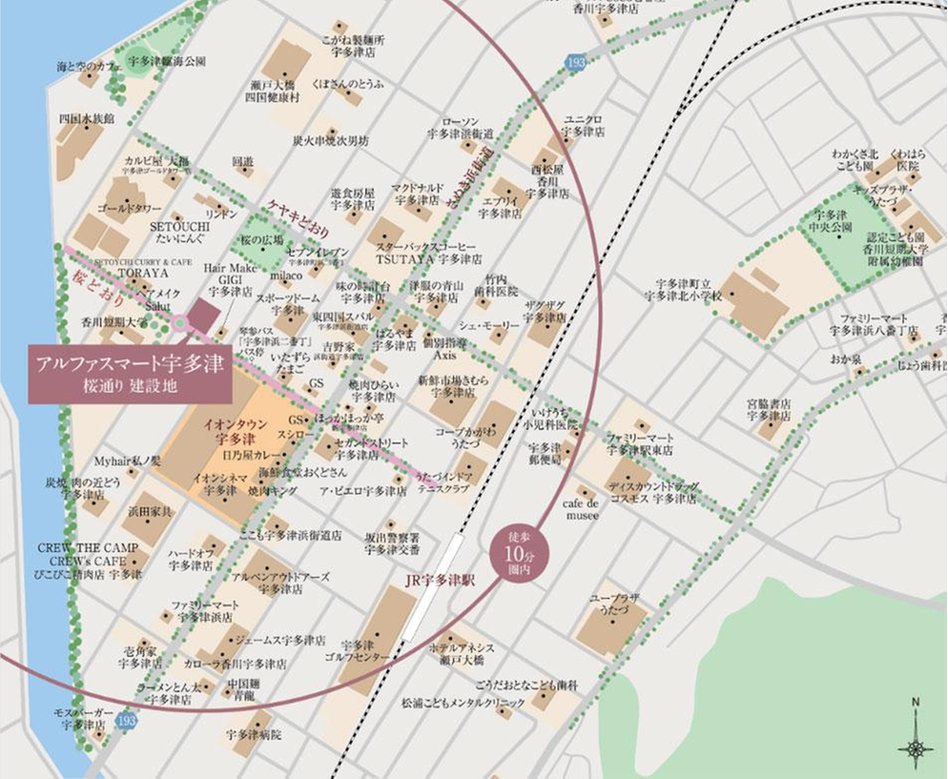 アルファスマート宇多津 桜通りの現地案内図