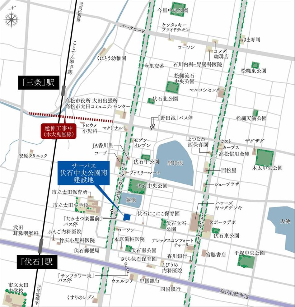 サーパス伏石中央公園南の現地案内図