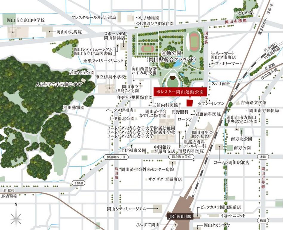 ポレスター岡山運動公園の現地案内図