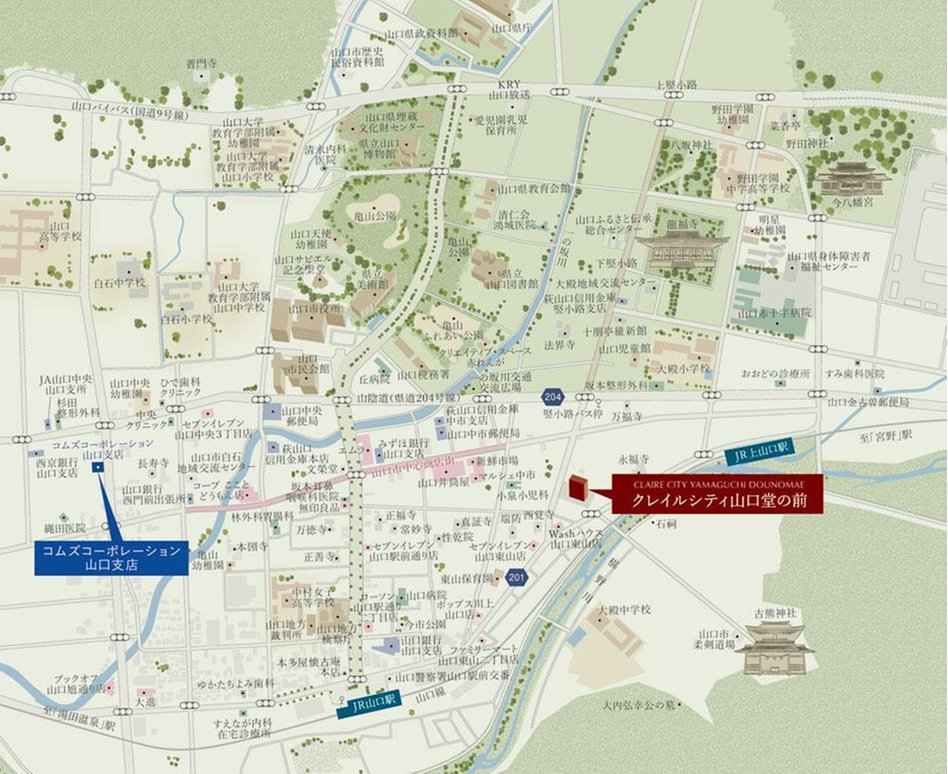 クレイルシティ山口堂の前の現地案内図