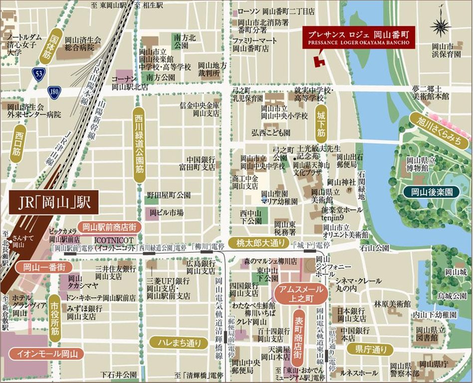 プレサンス ロジェ 岡山番町の現地案内図