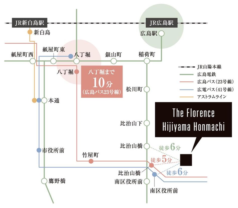 Theフローレンス比治山本町の交通アクセス図