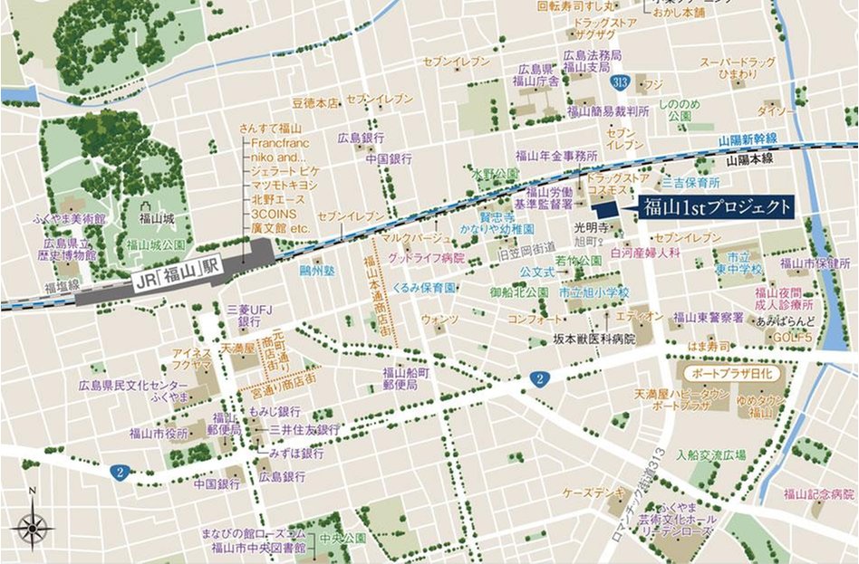福山1stプロジェクトの現地案内図