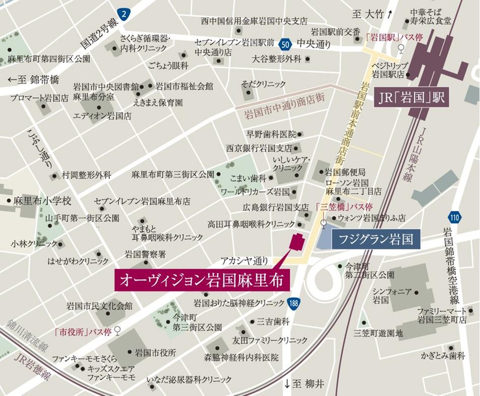 オーヴィジョン岩国麻里布の現地案内図