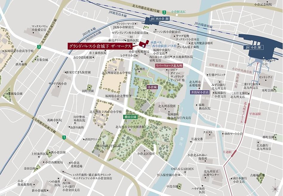 グランドパレス小倉城下 ザ・マークスの現地案内図