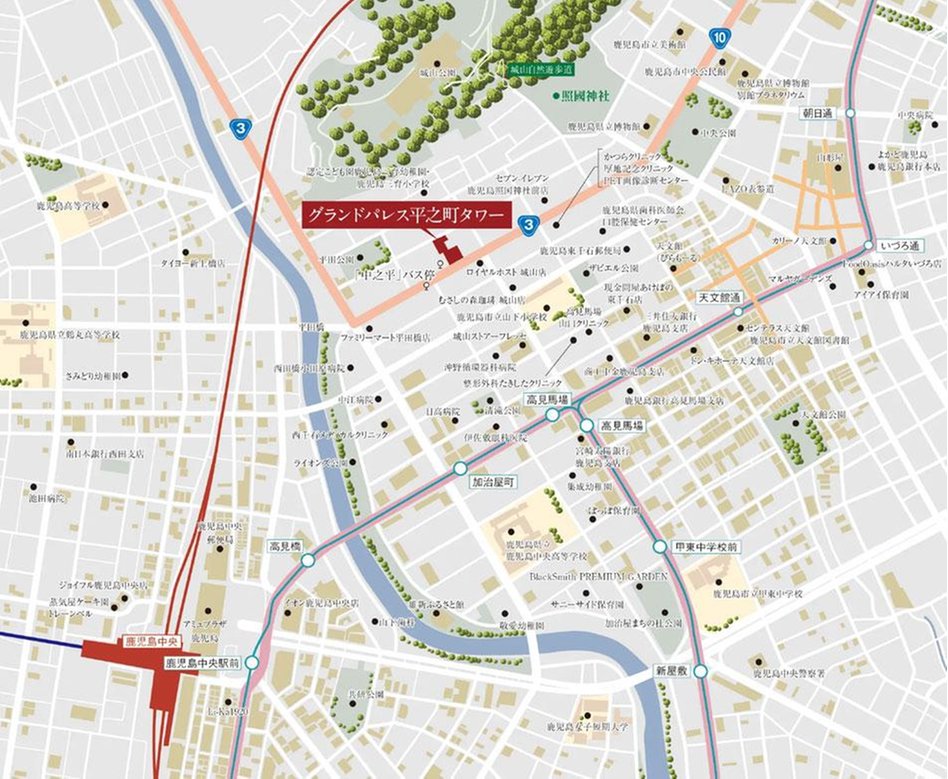 グランドパレス平之町タワーの現地案内図