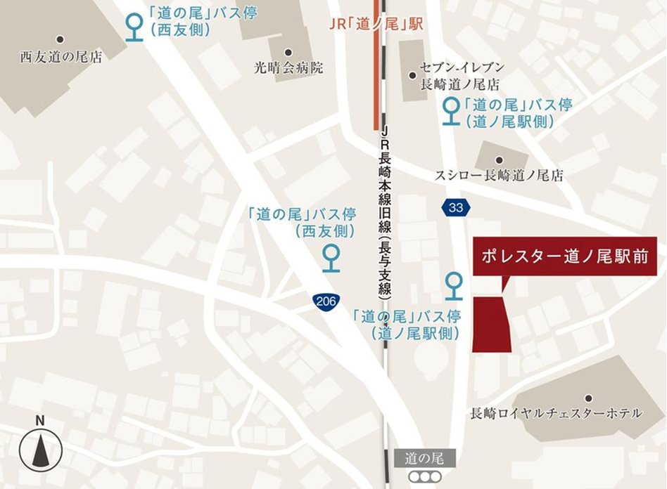 ポレスター道ノ尾駅前の現地案内図