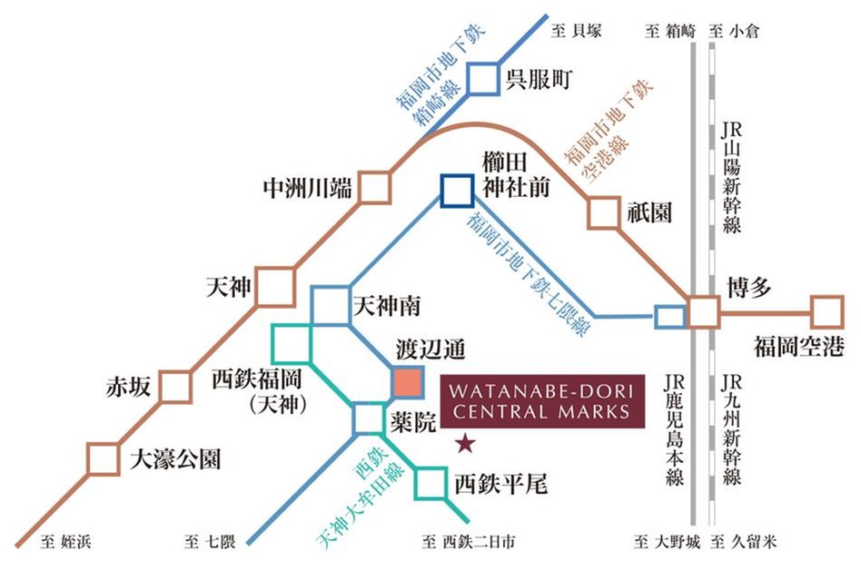 クリオ渡辺通セントラルマークスの交通アクセス図