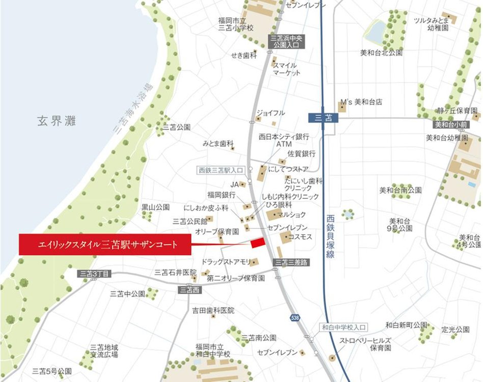 エイリックスタイル三苫駅サザンコートの現地案内図