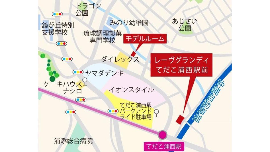 レーヴグランディてだこ浦西駅前の現地案内図