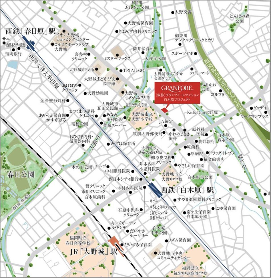 （仮称）グランフォーレマンション白木原プロジェクトの現地案内図