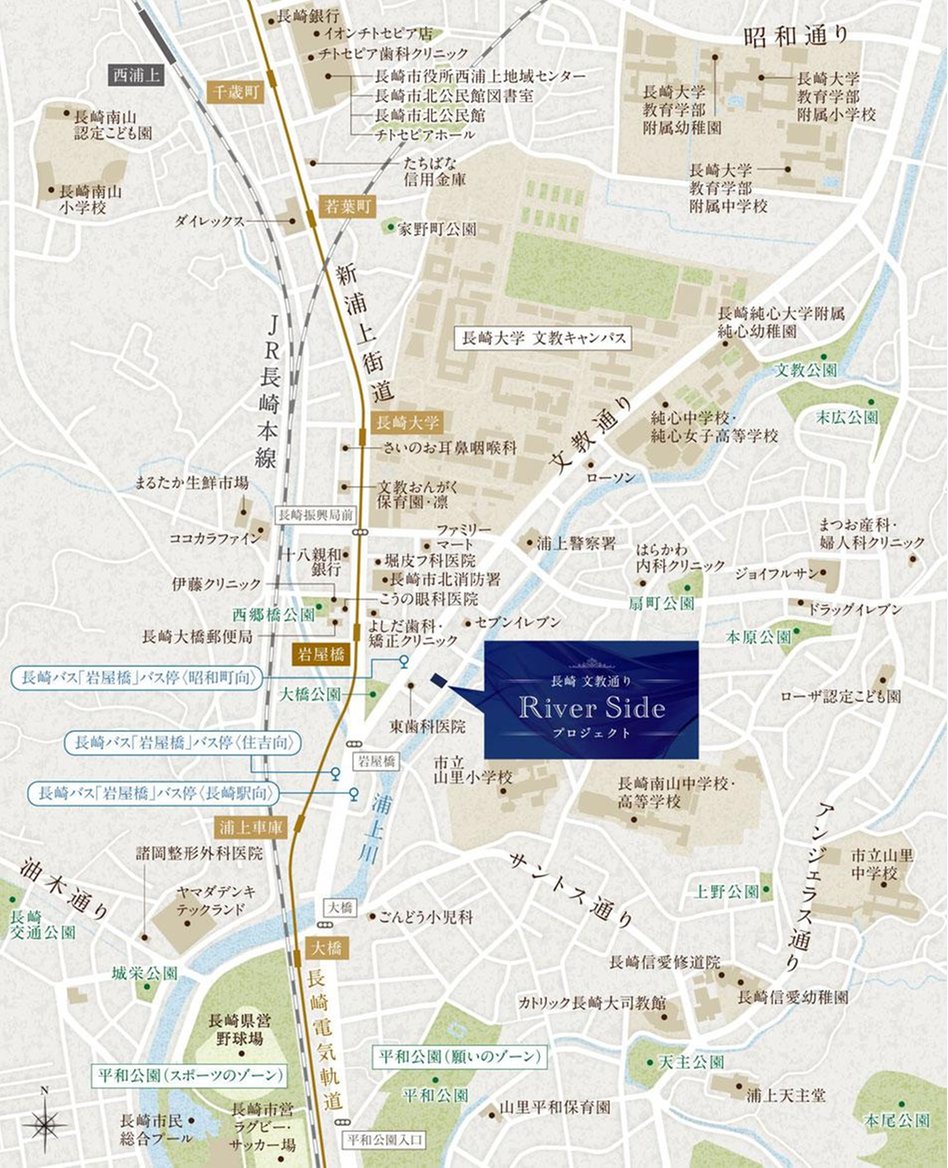 長崎文教通りRiverSideプロジェクトの現地案内図