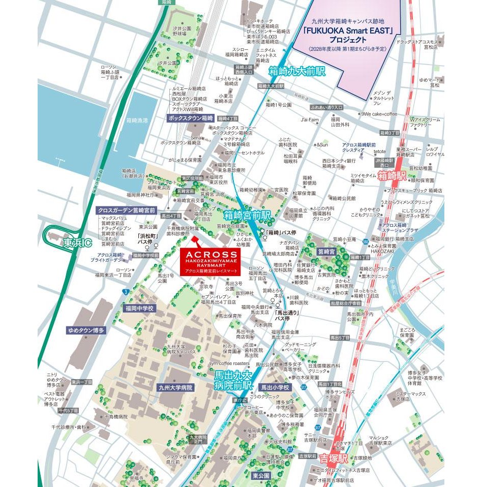 アクロス箱崎宮前レイスマートの現地案内図
