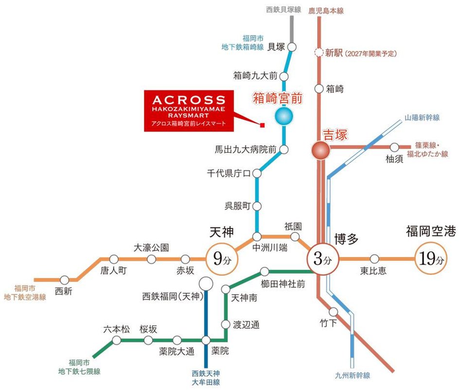 アクロス箱崎宮前レイスマートの交通アクセス図