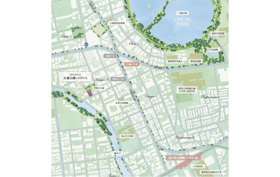 フリーディア大濠公園レジデンスの現地案内図