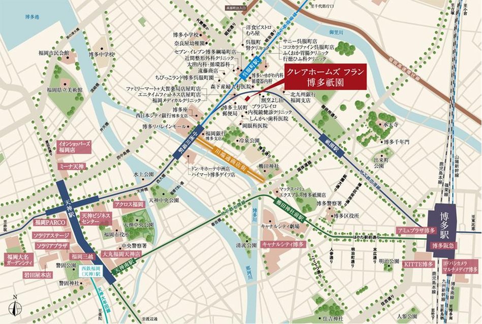 クレアホームズ フラン博多祇園の現地案内図