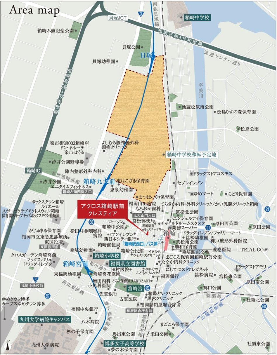 アクロス箱崎駅前クレスティアの現地案内図