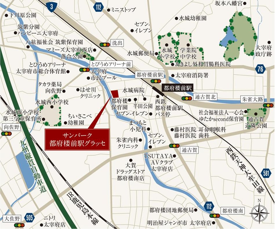 サンパーク都府楼前駅グラッセの現地案内図