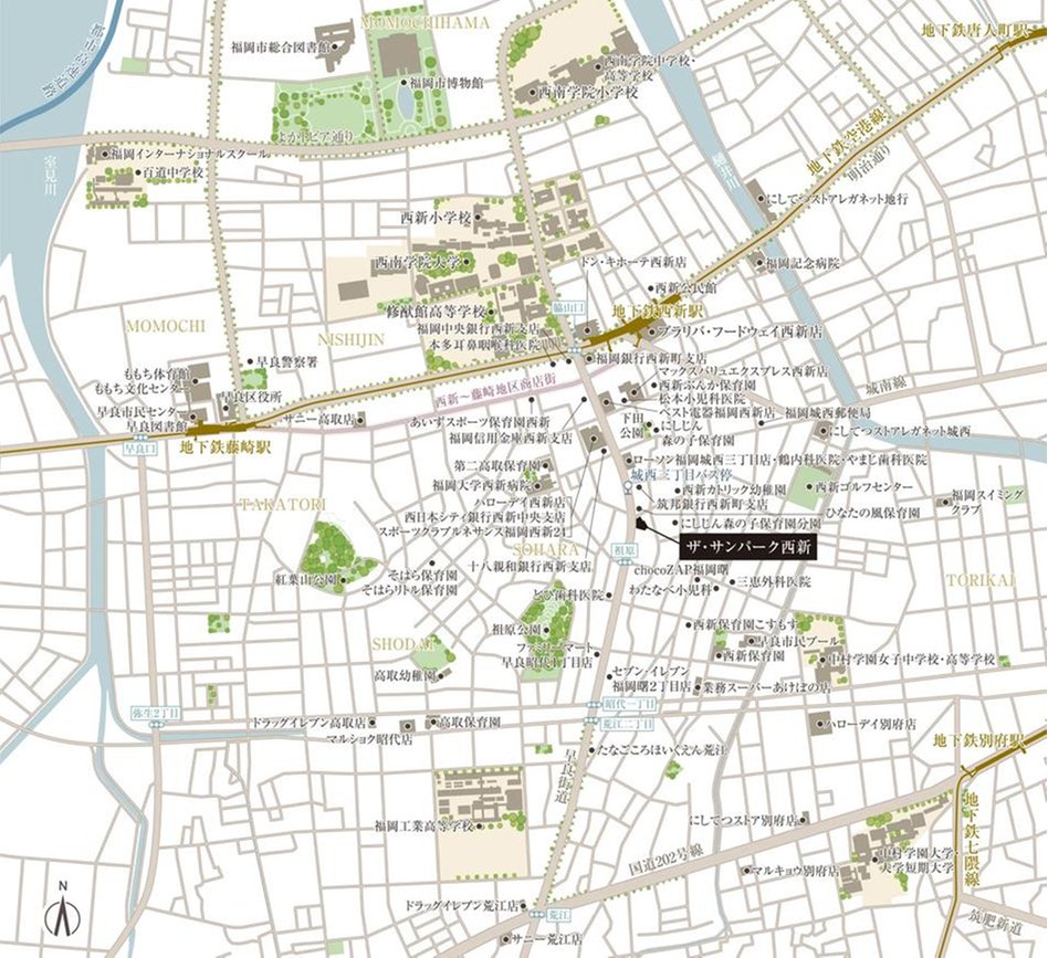 ザ・サンパーク西新の現地案内図