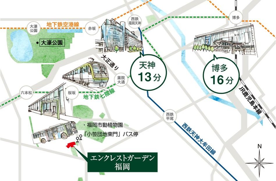 エンクレストガーデン福岡の交通アクセス図