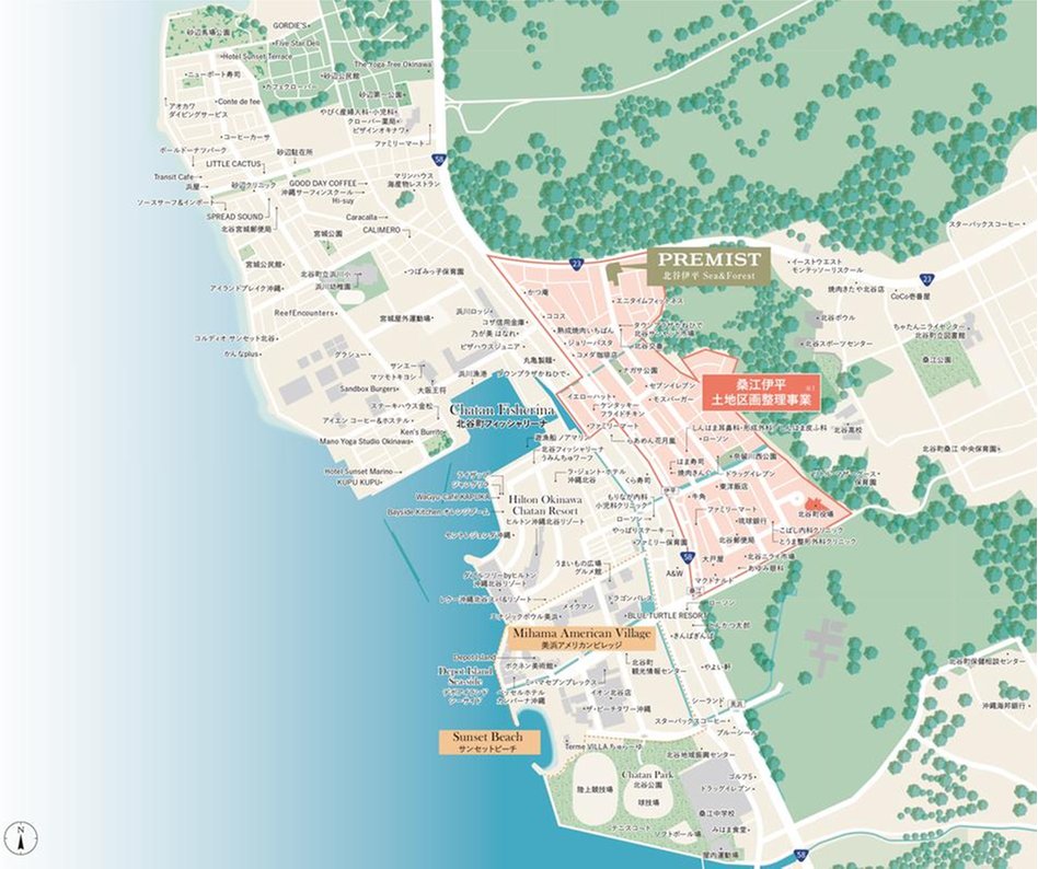 プレミスト北谷伊平 Sea＆Forestの現地案内図