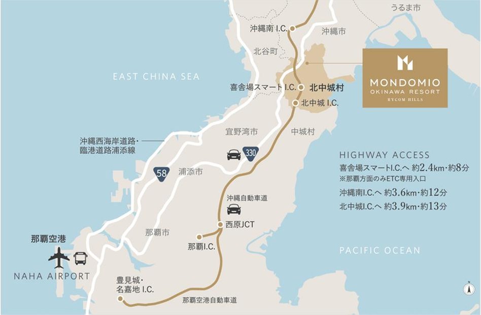 モンドミオ沖縄リゾート ライカムヒルズの交通アクセス図