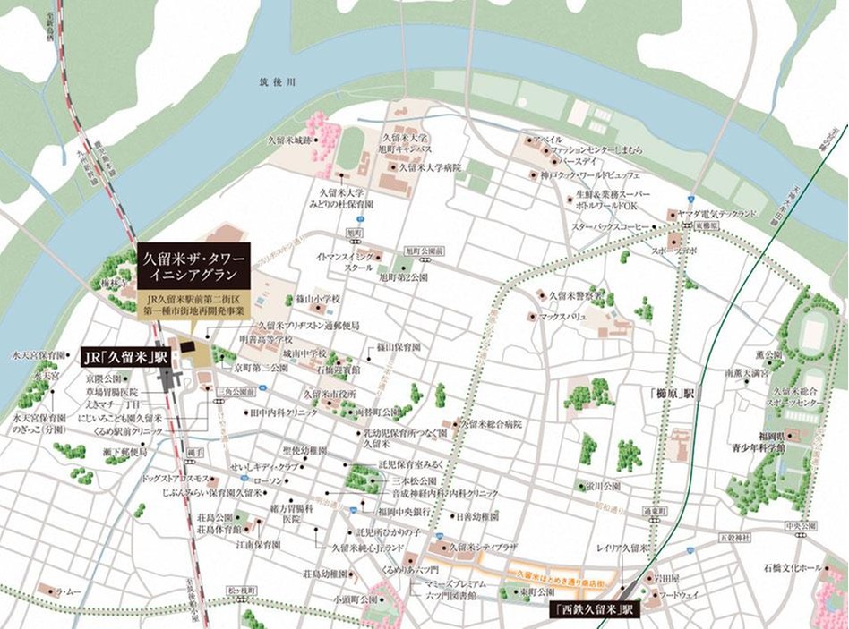 久留米ザ・タワー イニシアグランの現地案内図