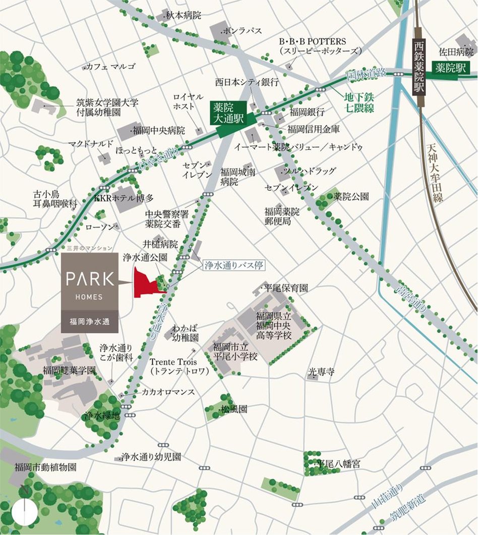 パークホームズ福岡浄水通の現地案内図