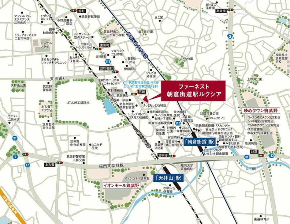 ファーネスト朝倉街道駅ルクシアの現地案内図