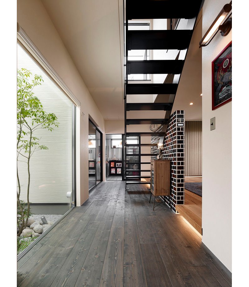 吹き抜け 階段 手すり オーダーメイド ロフト 2階 フロア 踊り場  